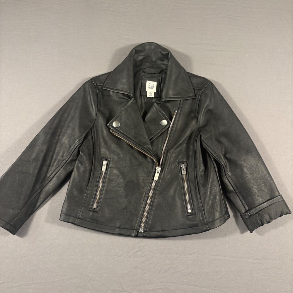 Baby Gap Toddler Black Faux Leather Moto Biker Jacket 3 Years 3T Coat